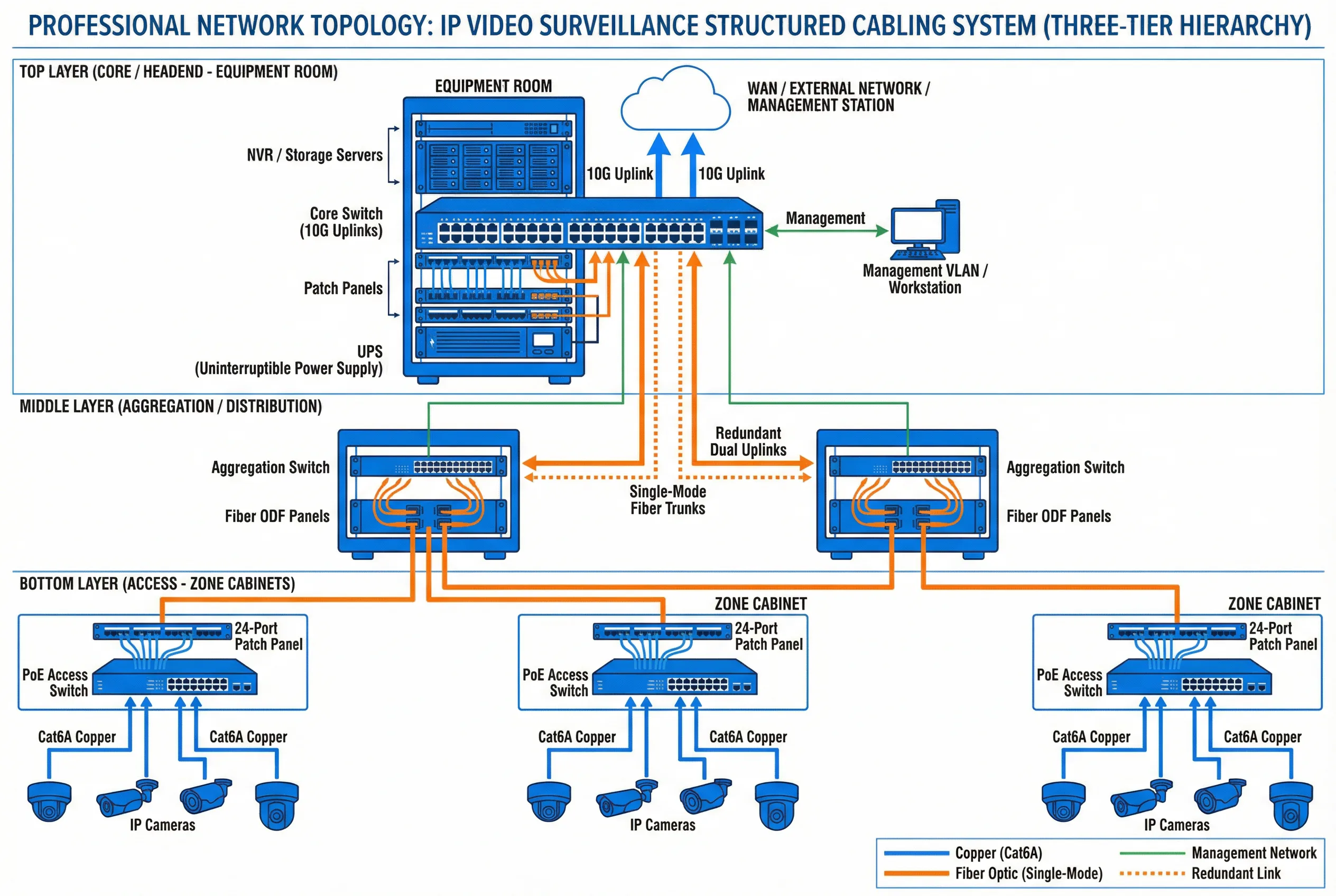 Three-Tier IP Surveillance Network Topology